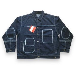 Vintage Deadstock Y2K Barcode Jean Denim Patch Jacket NWT 3XL Hip Hip Streetwear